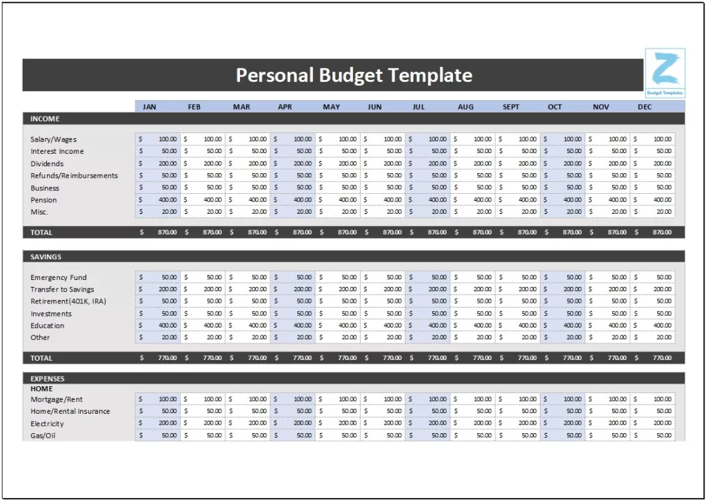 Customizable Personal Budget Template