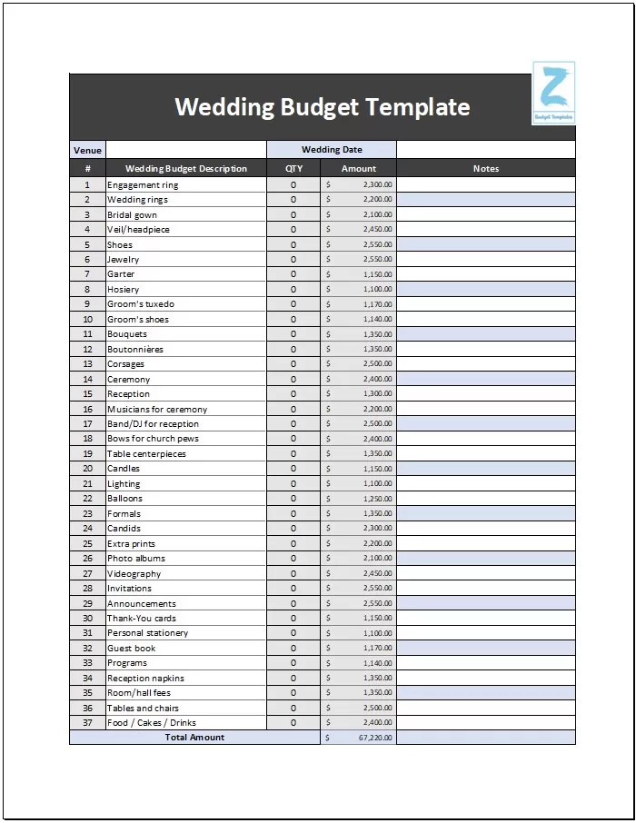 Simple Wedding Budget Template