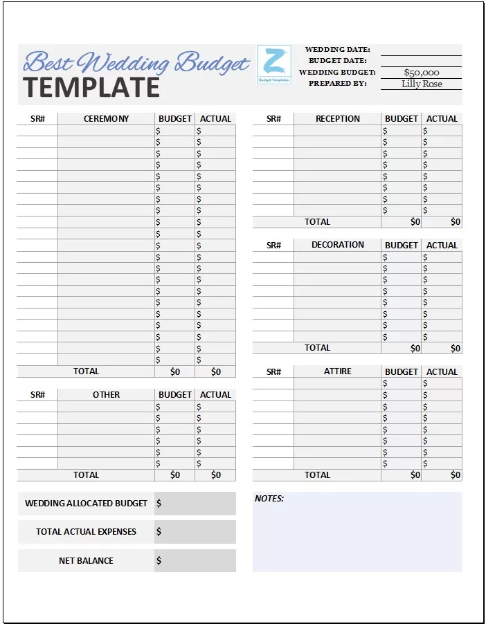 Best Wedding Budget Template