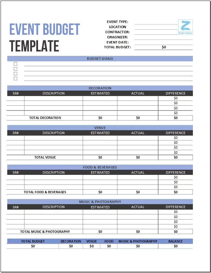 Event Budget Template in Excel