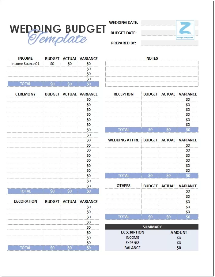 Wedding Budget Spreadsheet Template 01